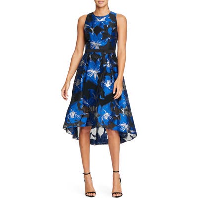 Halston Heritage Floral Fil Coupe Fit & Flare Dress, Blue