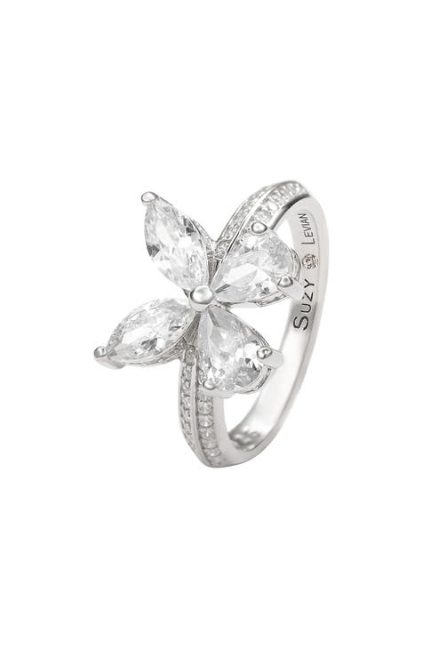 Sterling Silver & CZ White Butterfly Ring
