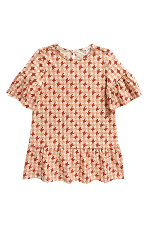 Shop Miles The Label Kids' Houndstooth Print Stretch Organic Cotton Dress In Orange