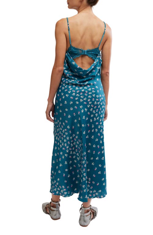 Shop Free People Gossamer Glow Floral Print Cutout Lace Trim Nightgown In Deep Lagoon Combo