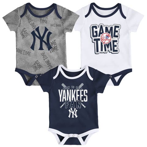 Newborn & Infant New York Yankees Navy/White/Heathered Gray Game Time Three-Piece Bodysuit Set