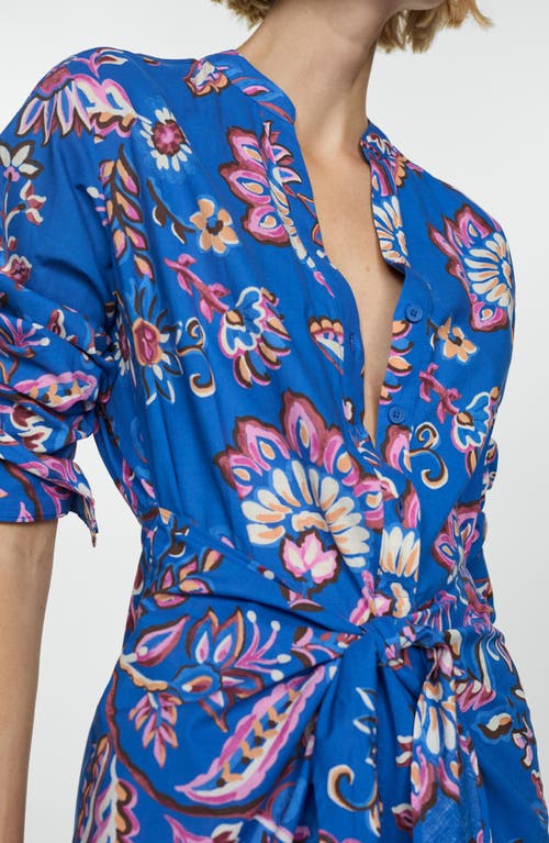 Shop Mango Floral Cotton Shirtdress In Blue