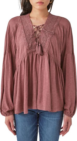 Lace up 2025 peasant top