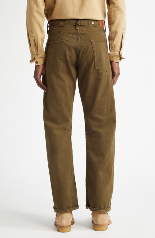 Shop Double Rl Selvedge Cotton Jeans In Olive Rinse