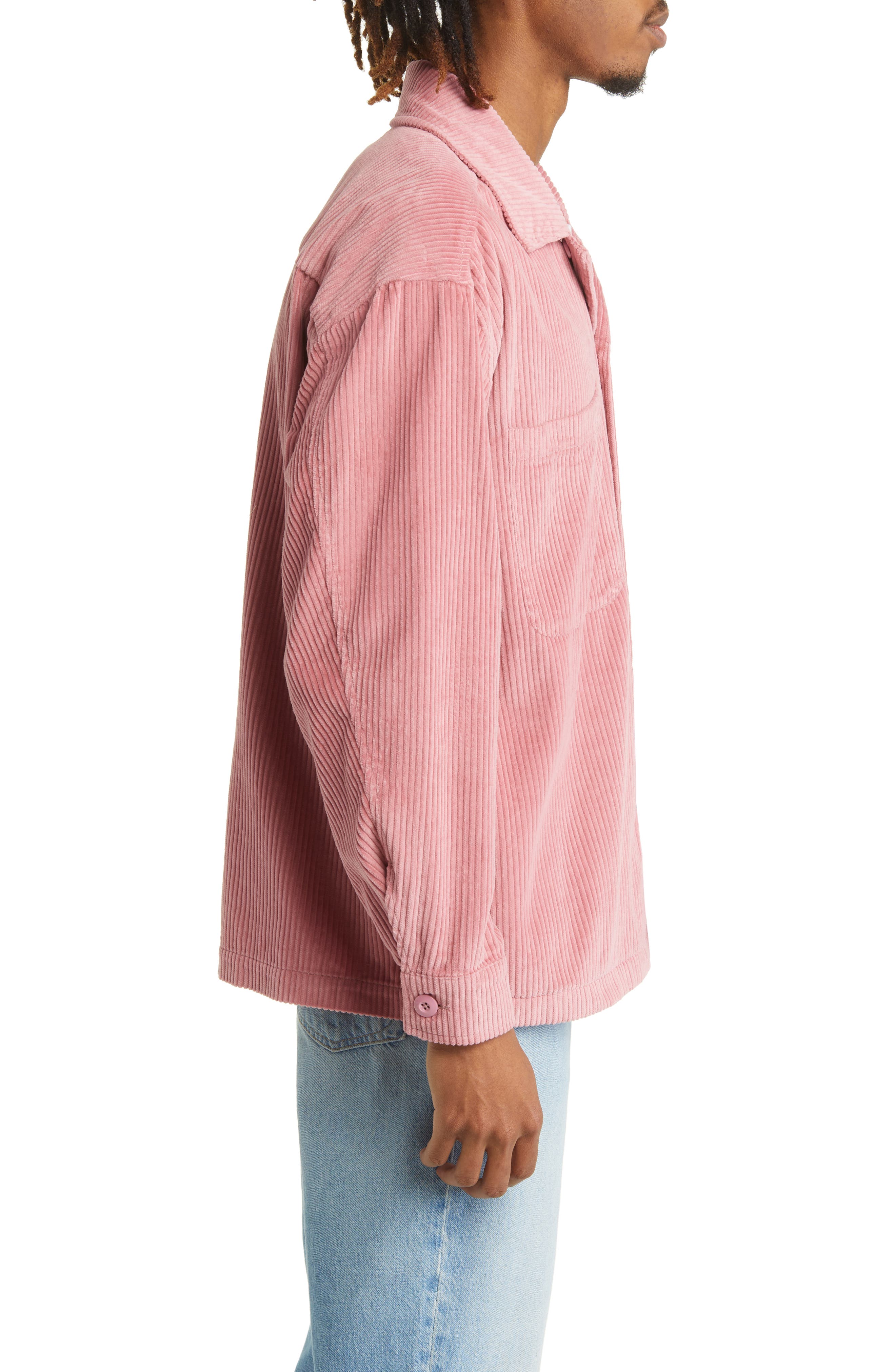 Obey Monte Corduroy Button-Up Shirt Jacket in Vintage Pink-Pin