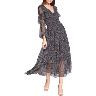 Bardot Kamila Print Long Sleeve Chiffon Dress, Black