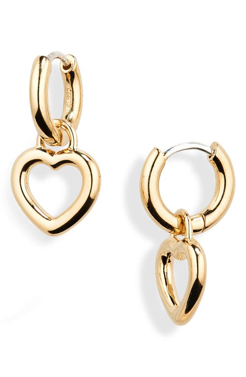 Mini Teresa Heart Charm Huggie Hoop Earrings in Brass