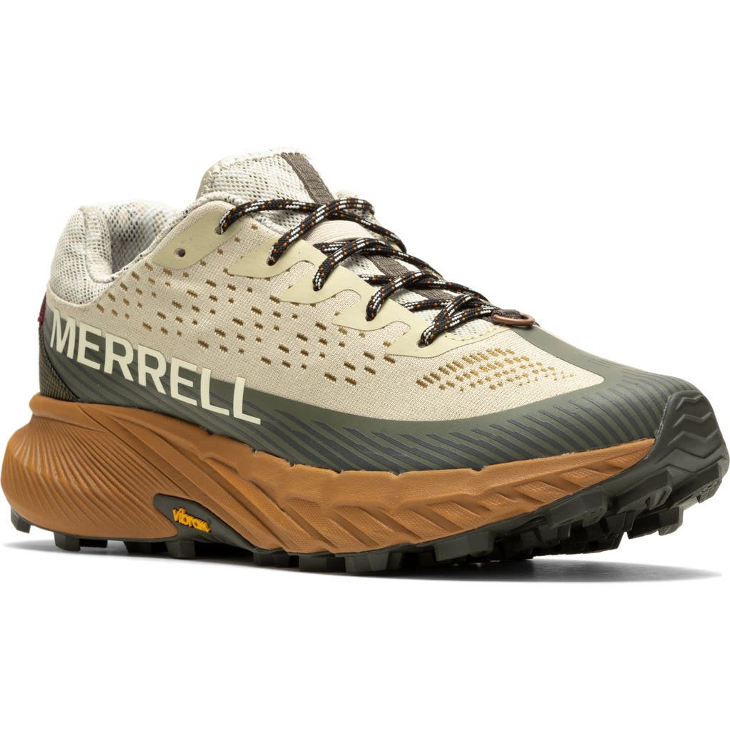 Merrell Agility Peak 5 Running Shoe In Oyster/olive