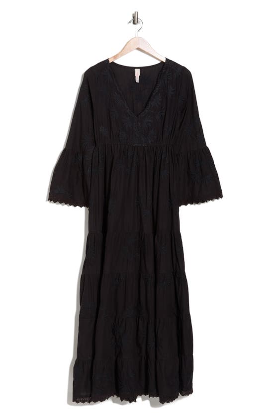 Raga Jaya Embroidered Long Sleeve Maxi Dress In Black