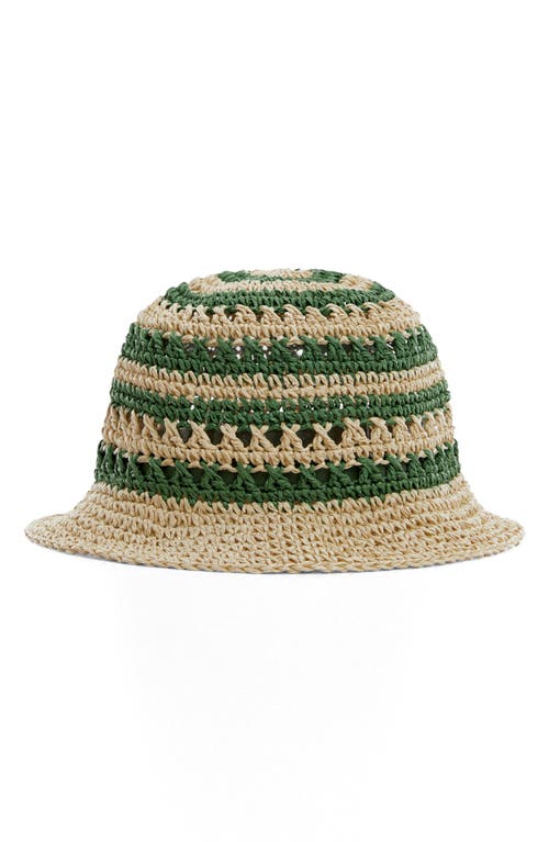 MANGO Stripe Straw Bucket Hat in Green at Nordstrom
