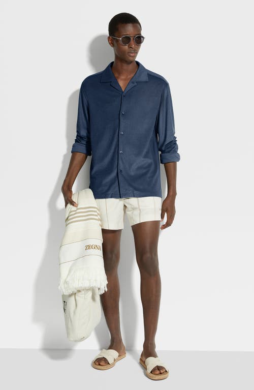 Shop Zegna Sponge Cotton & Silk Knit Button-up Shirt In Blu Ciano