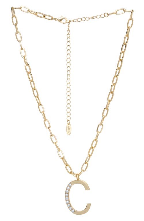 Ettika Imitation Pearl Initial Pendant Necklace in Gold- C at Nordstrom
