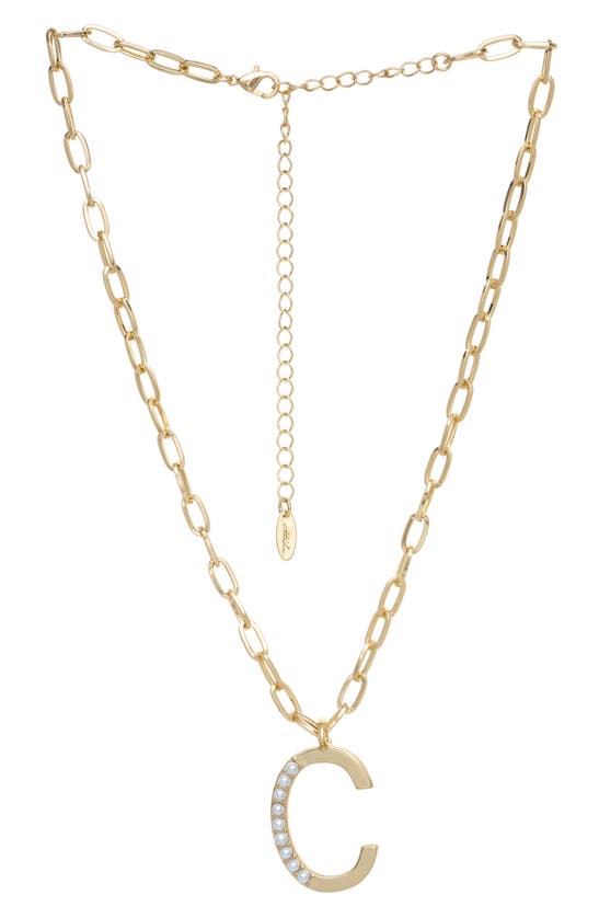 Ettika Imitation Pearl Initial Pendant Necklace In Gold- C