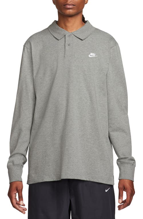 Shop Nike Solo Swoosh Long Sleeve Polo In Dk Grey Heather/white