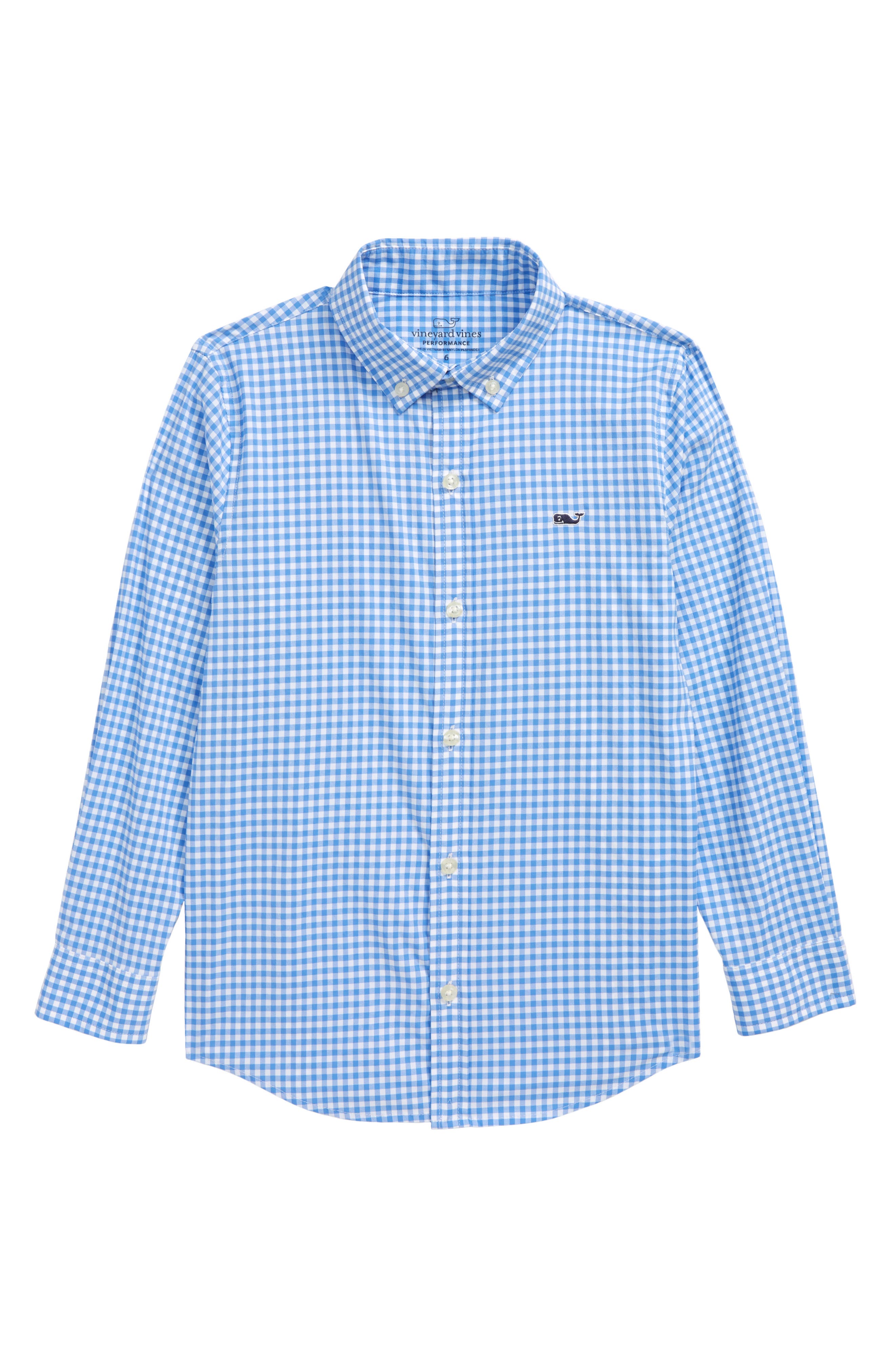 Vineyard Vines Toddler Boys Gingham Plaid Whale Button Down Shirt Blue