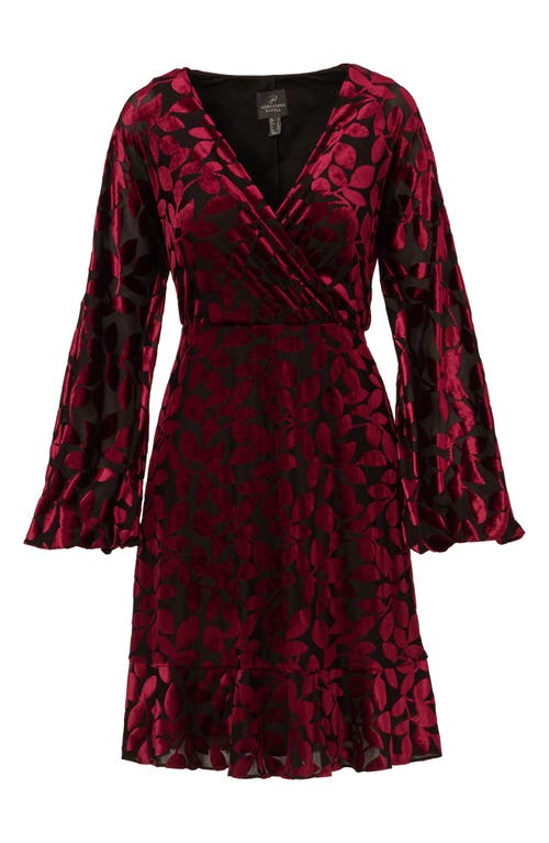 Shop Adrianna Papell Long Sleeve Velvet Burnout Dress In Burgundy/black