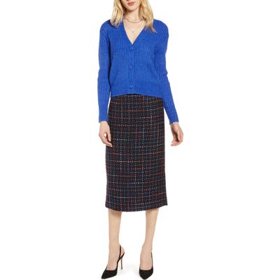 Halogen Ribbed V-Neck Cardigan, Blue