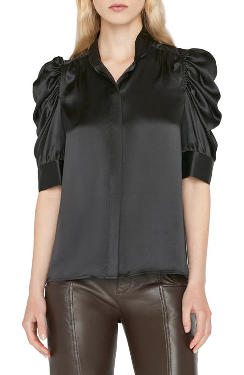 FRAME Gillian Three-Quarter Sleeve Silk Button-Up Shirt in Noir