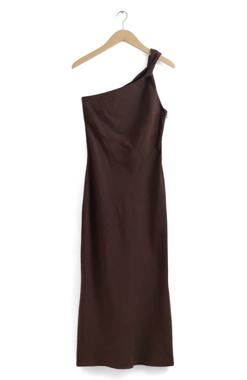 & Other Stories One-shoulder Midi Dress In Brown Dark