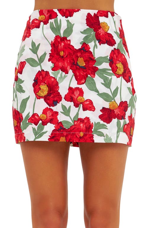 Endless Rose Women's Cotton Floral Print Mini Skort In White/red