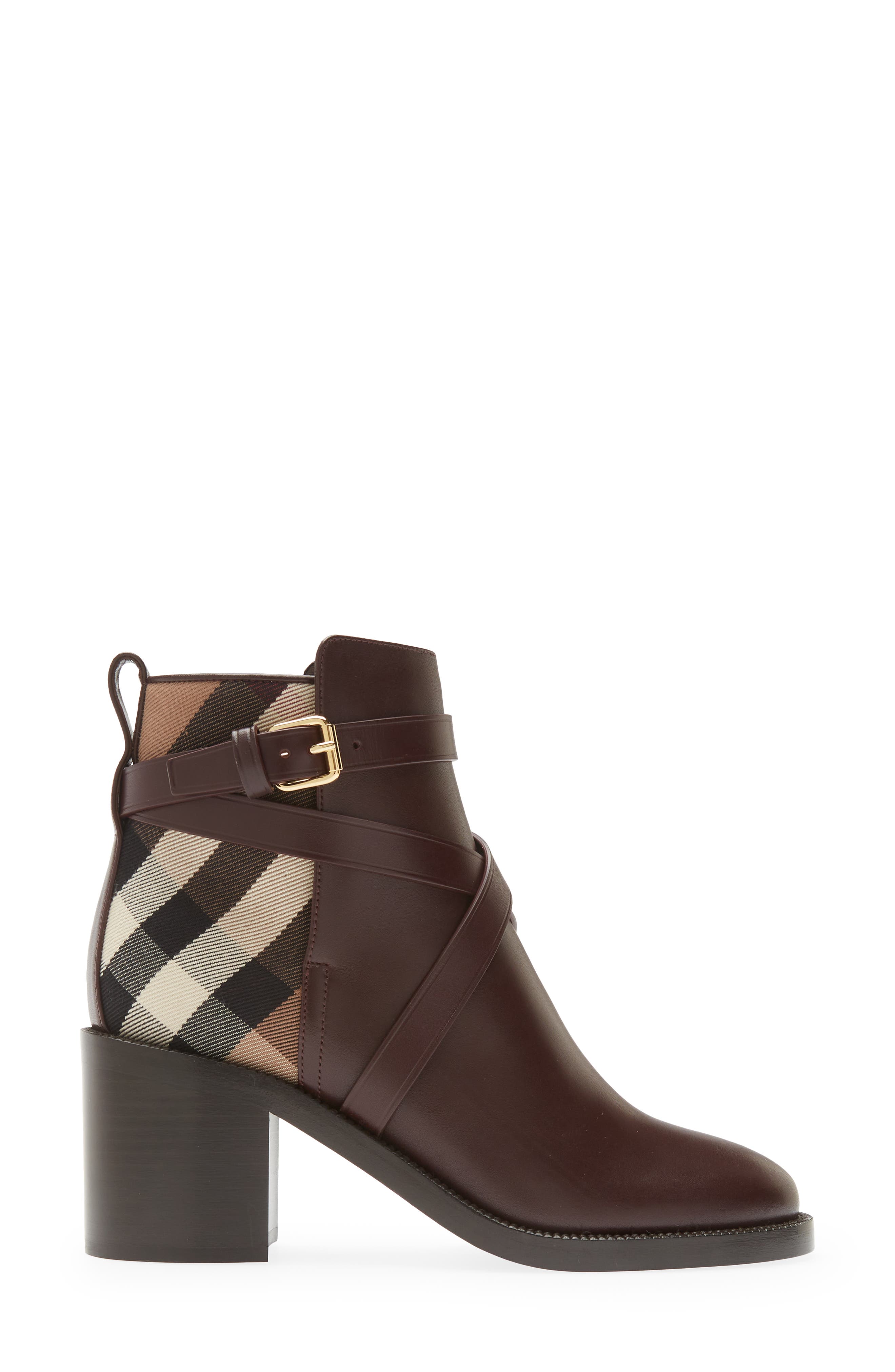 Brown Burberry block heel boots