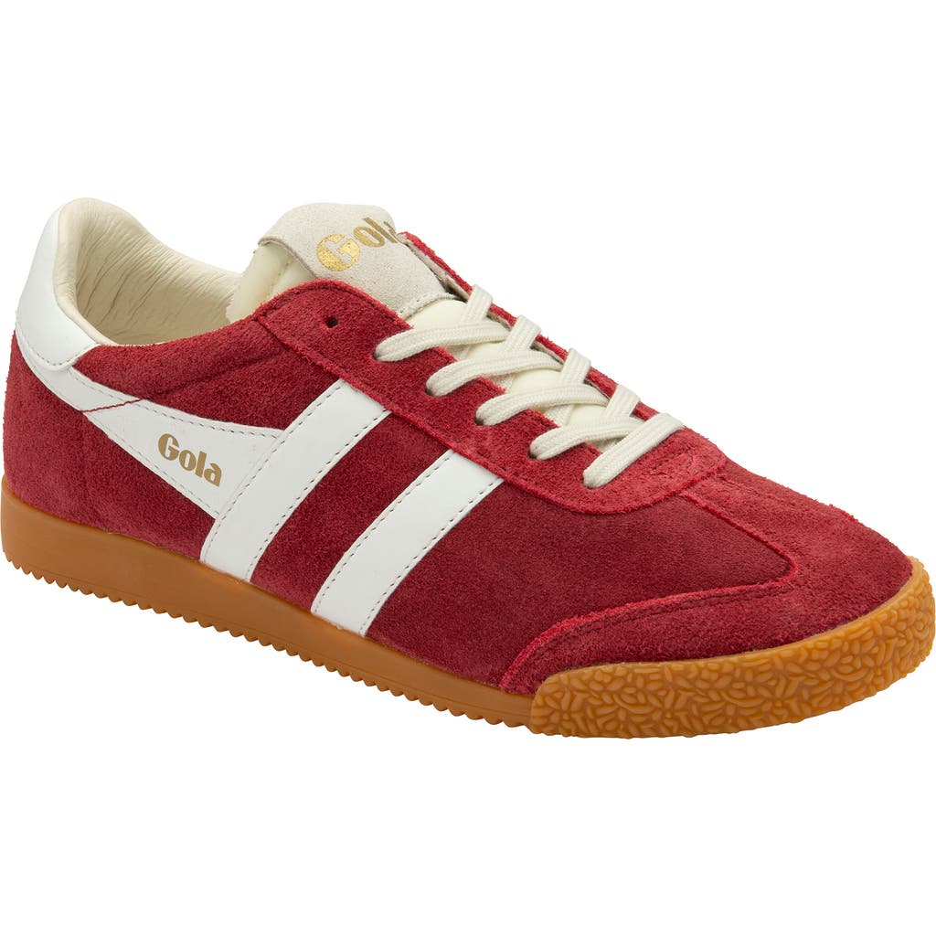 Gola Elan Deep Red Color Block Suede Leather Sneakers In Deep Red/white