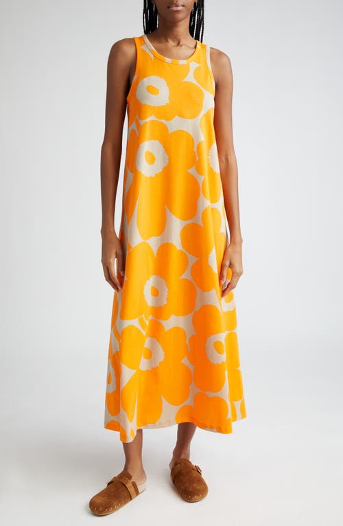 Marimekko Liplatus Unikko Floral Cotton Jersey Dress In Orange/beige