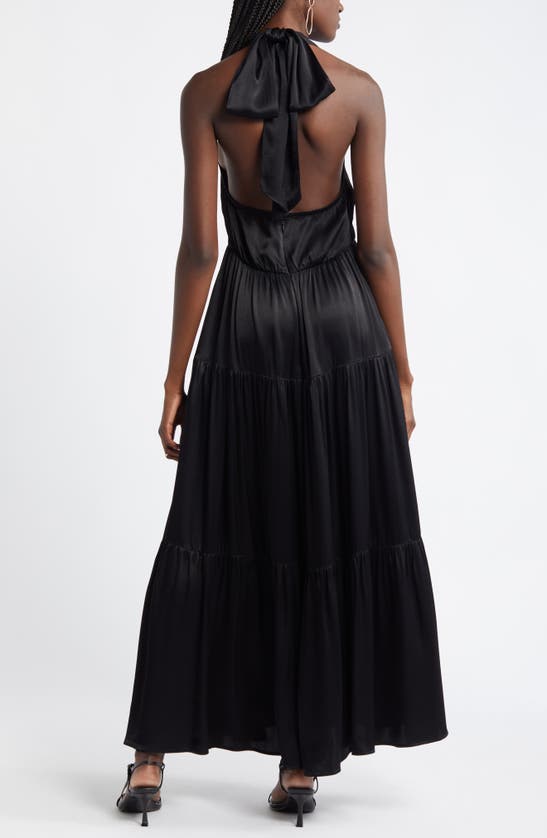 Shop Nordstrom Tiered Satin Halter Maxi Dress In Black