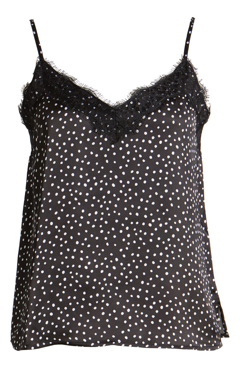 Come discover these Over 50 Fashion: Running Errands Comfy Cute Pieces! Lace Trim Satin Camisole Top with polka dots. #fashionover50