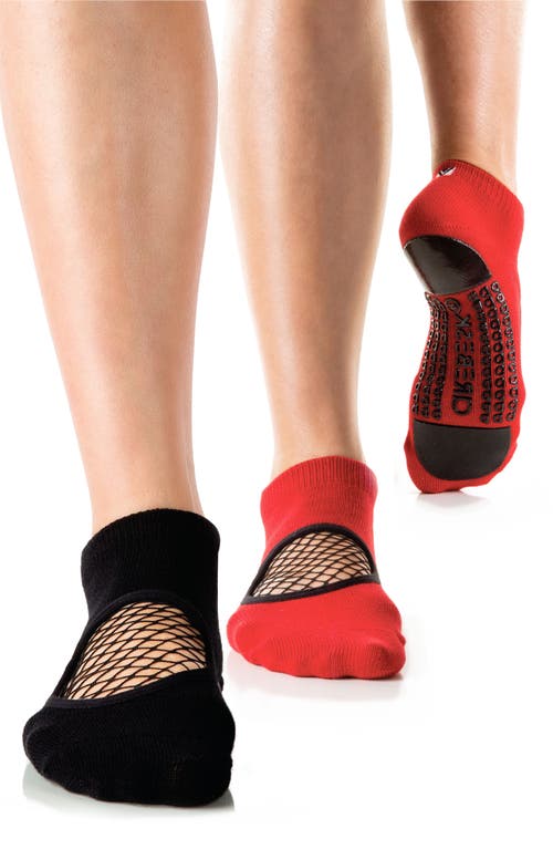 Arebesk Fishnet Assorted 2-Pack Closed Toe Ankle Socks in Black - Red