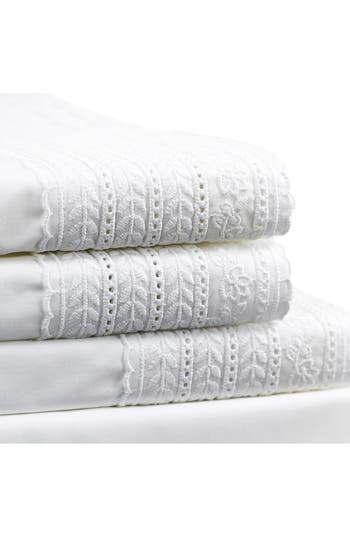 Melange Elizabeth Tonal Lace 4-piece Sheet Set In White/white