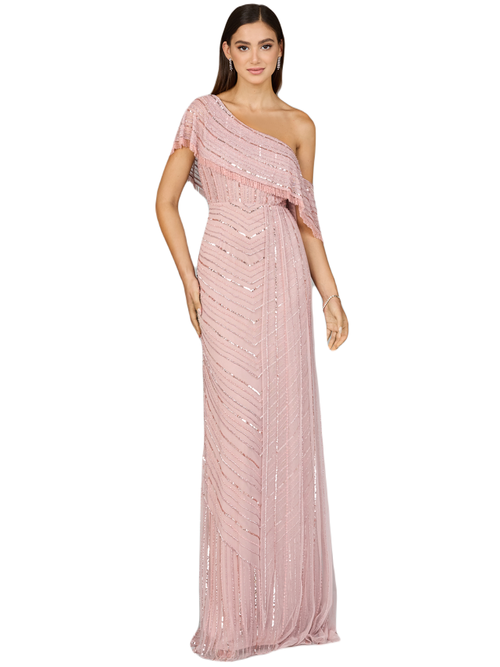 Shop Lara New York Off Shoulder Sheath Beaded Gown In Dustyrose