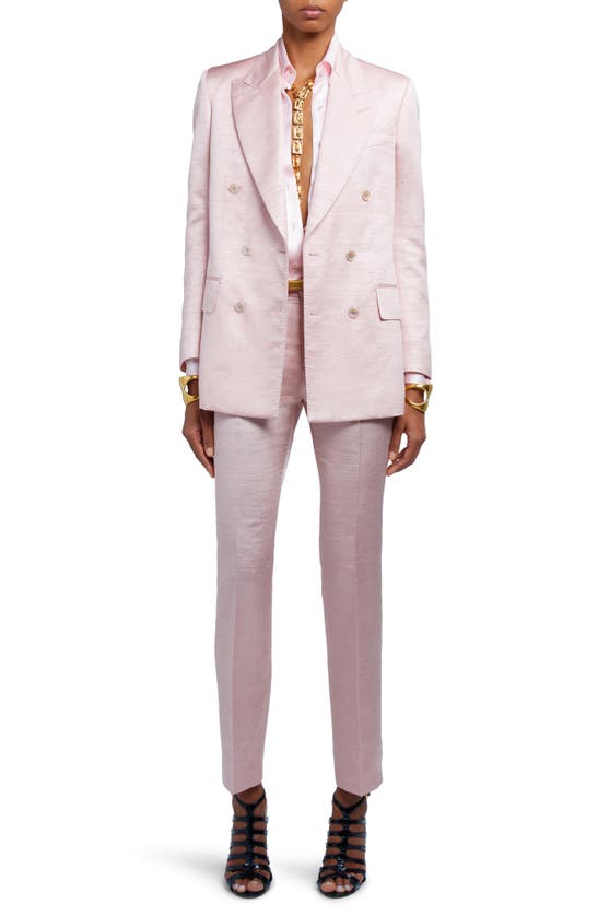 Shop Tom Ford Broken Metallic Wool Blend Ankle Pants In Powdery Pink