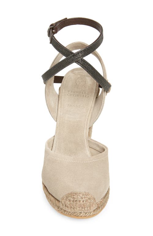 Shop Brunello Cucinelli Monili Trim Espadrille Wedge Sandal In Ice