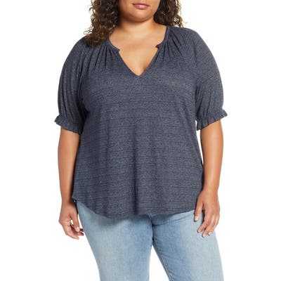 Plus Size Lucky Brand Textured Knit Peasant Top, Blue