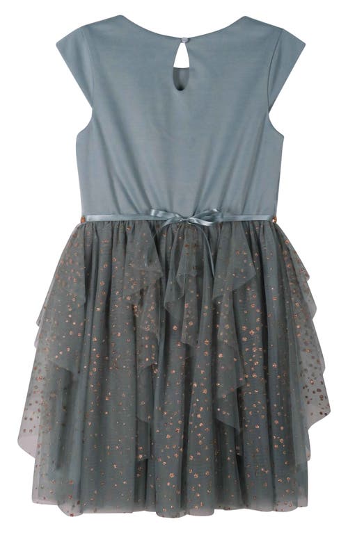 Shop Zunie Kids' Glitter Mesh Cascade Party Dress In Sage