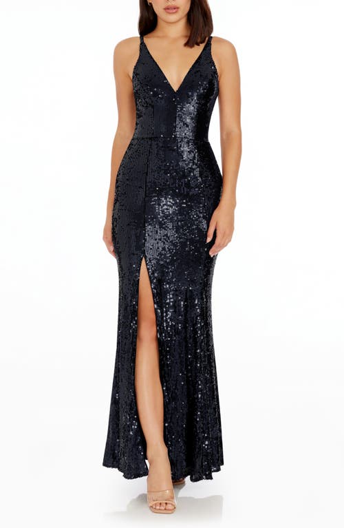 Shop Dress The Population Iris Sequin Gown In Midnight Blue