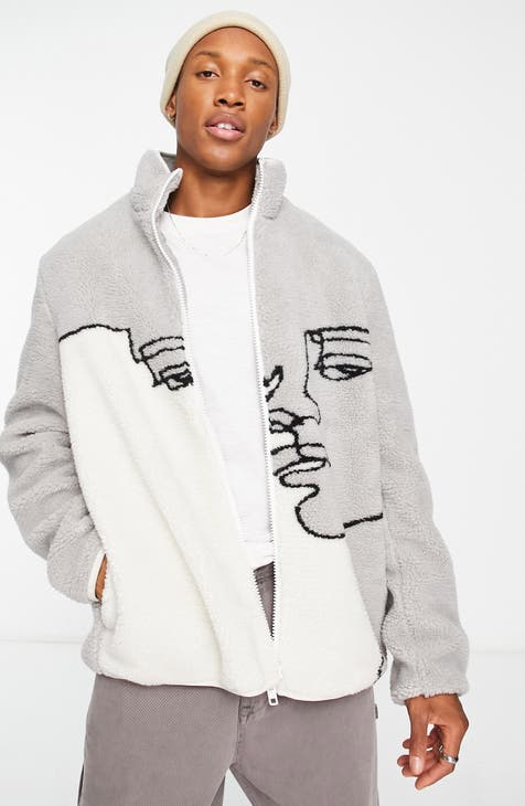 Oversize Face Print High Pile Fleece Jacket