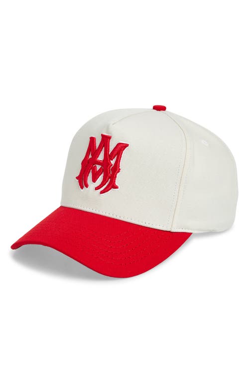 Shop Amiri Logo Embroidered Adjustable Canvas Baseball Cap In Alabaster Red