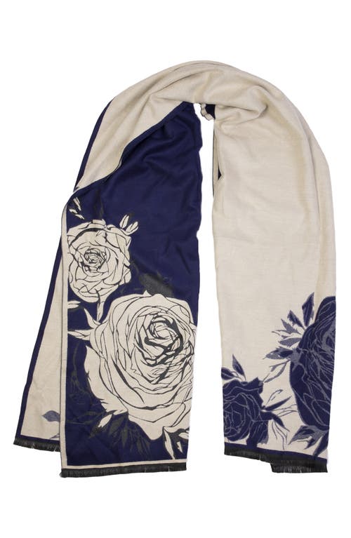 Saachi Floral Reversible Scarf In Navy/cream