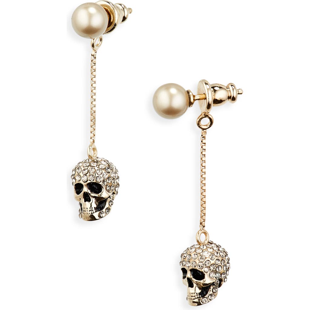 Alexander Mcqueen Pavé Skull Drop Earrings In Gold