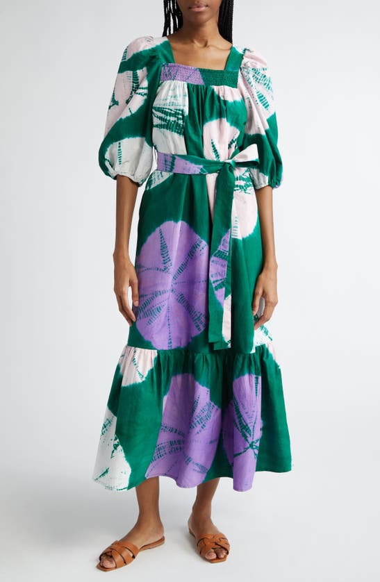 Shop Busayo Atila Abstract Print Cotton Dress In Green Multi