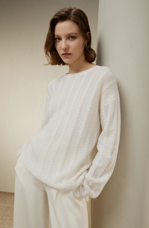 Lilysilk Semi-sheer Cable-knit Cashmere Sweater In White