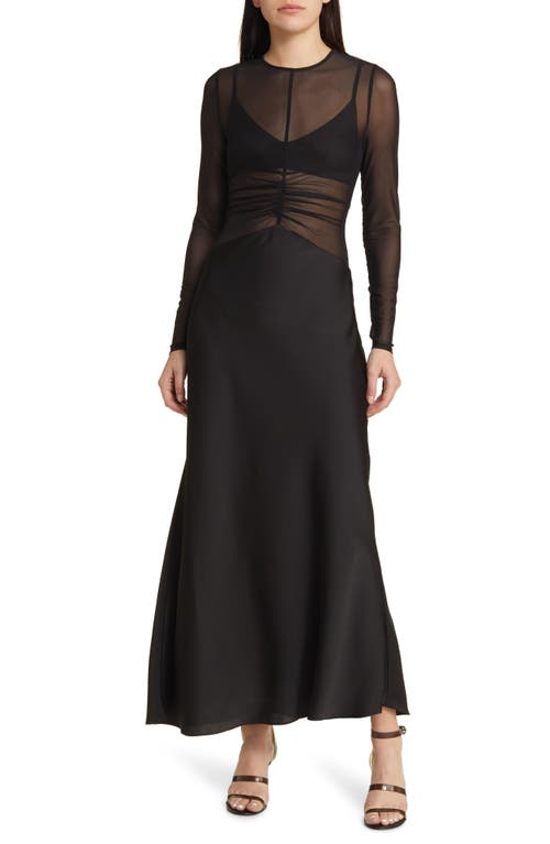 Ginger Sheer Long Sleeve Mixed Media Gown in Black