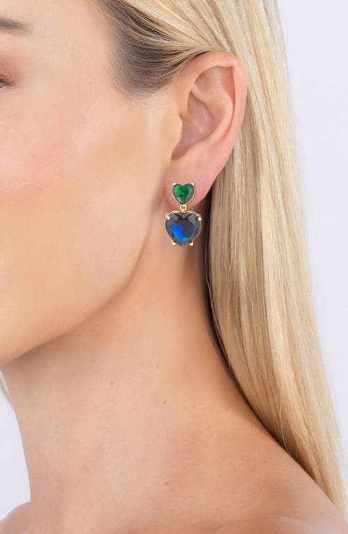Eye Candy Los Angeles Beatrice Two Tone Cz Heart Drop Earrings In Blue