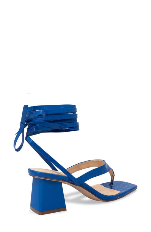 Chase & Chloe Chase And Chloe Ankle Wrap Block Heel Sandal In Blue Croc