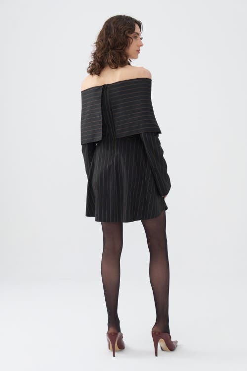 Shop Nocturne Off The Shoulder Striped Dress In Black