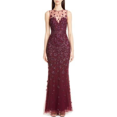 Zuhair Murad Hibiscus Beaded Tulle Trumpet Gown, 4 FR - Purple