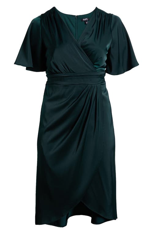 Shop Sl Fashions Faux Wrap Satin Cocktail Midi Dress In Deep Green