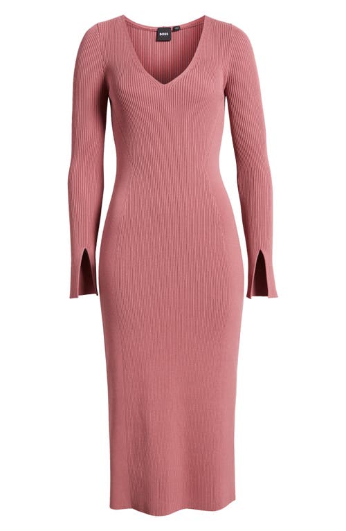 Shop Hugo Boss Boss Formina Rib Long Sleeve Dress In Deco Rose